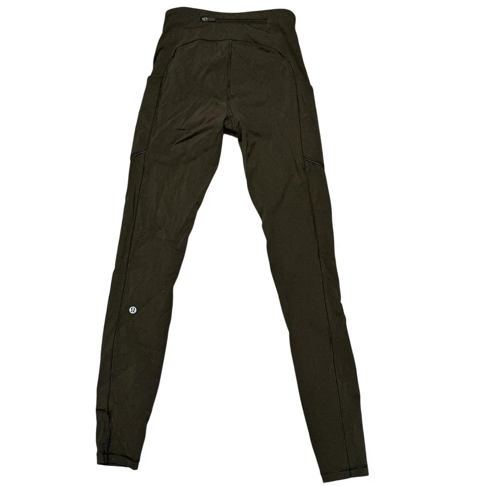Lululemon Women's Olive Green Leggings W/ Pockets & Waist Tie Size‎ 4
